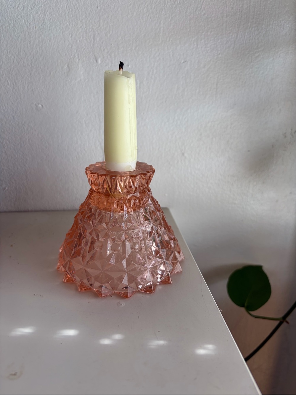 Vintage Jeannette Glass — 1920s Faceted Glass Candle Holder